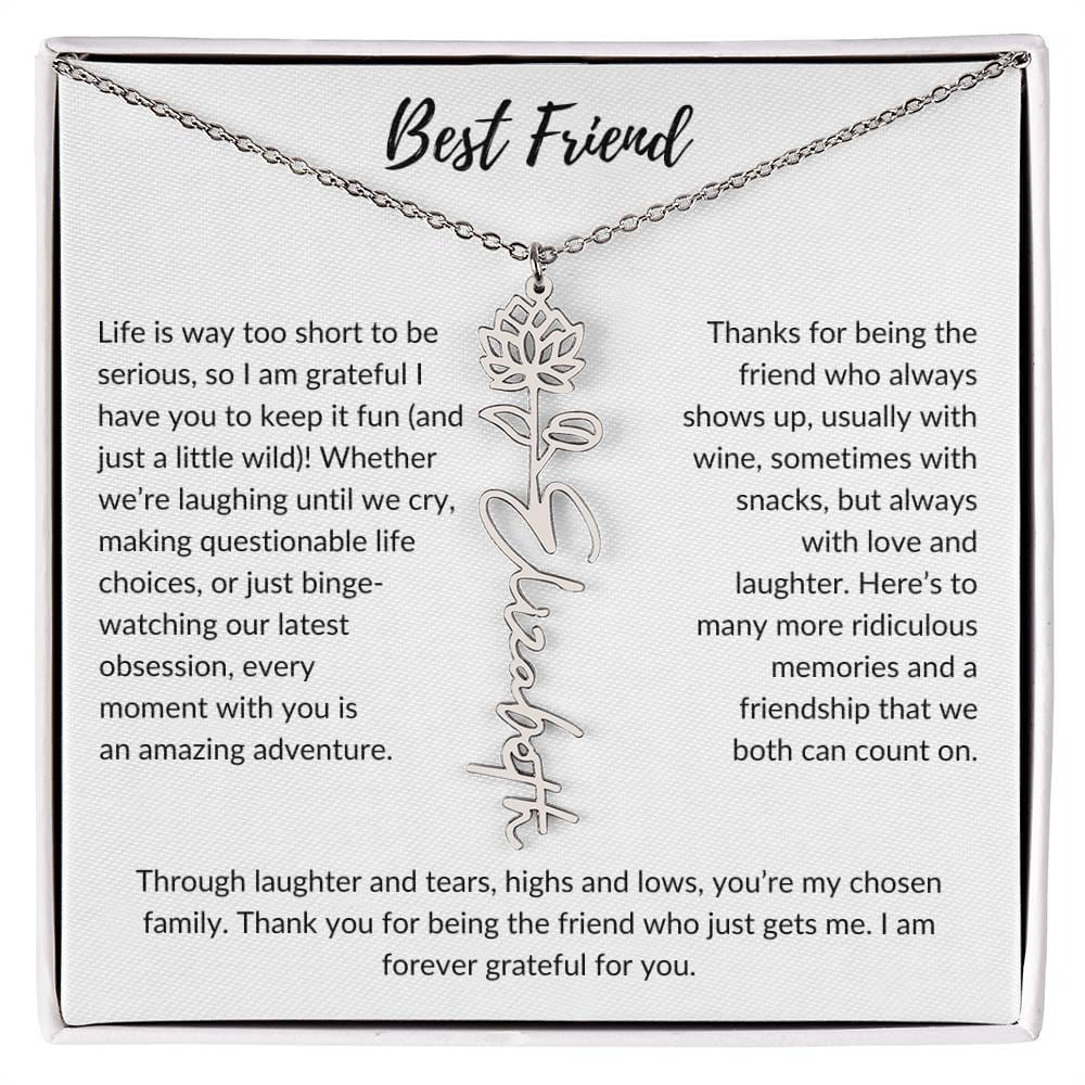 To My Best Friend, Life is Way To Short | Personalized Birth Month Name Necklace & Message Card