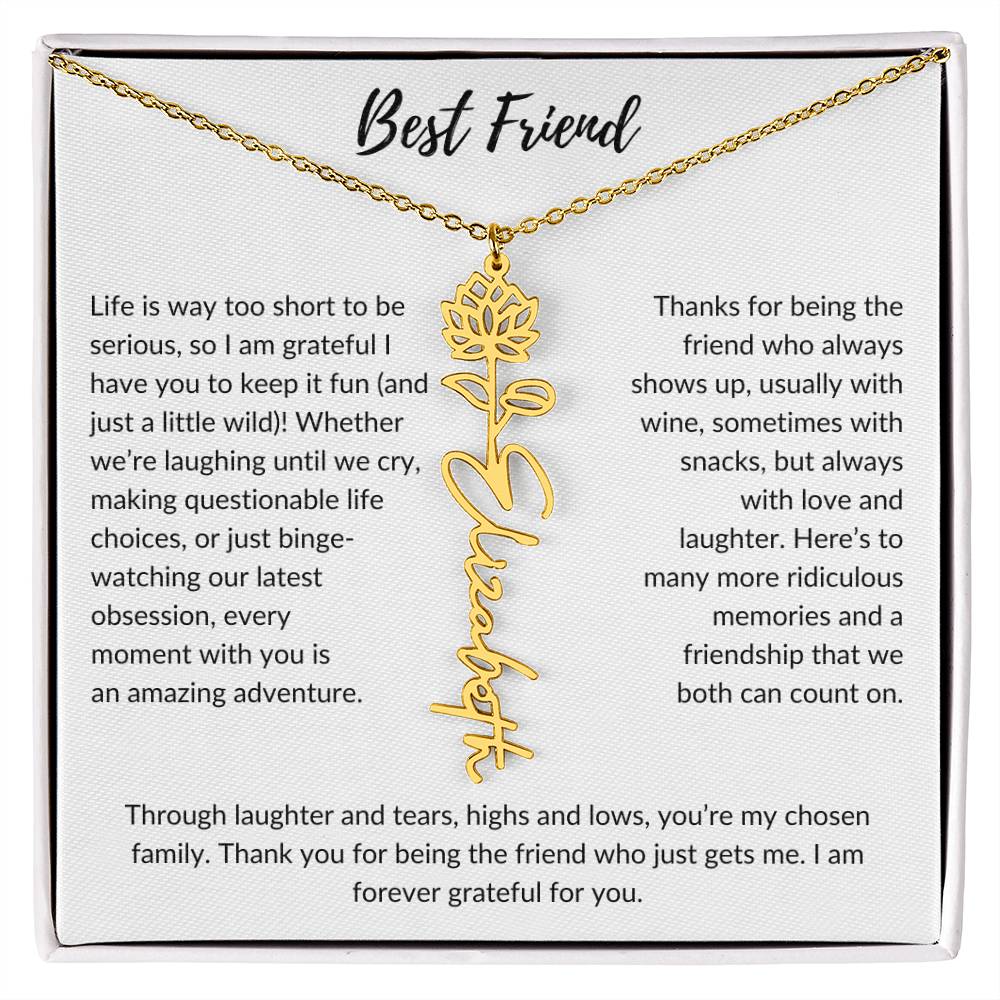 To My Best Friend, Life is Way To Short | Personalized Birth Month Name Necklace & Message Card