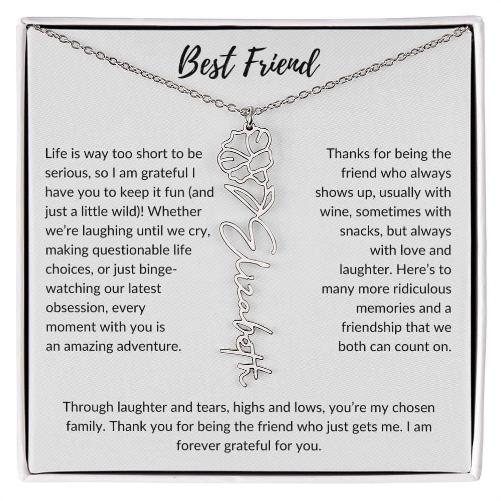 To My Best Friend, Life is Way To Short | Personalized Birth Month Name Necklace & Message Card