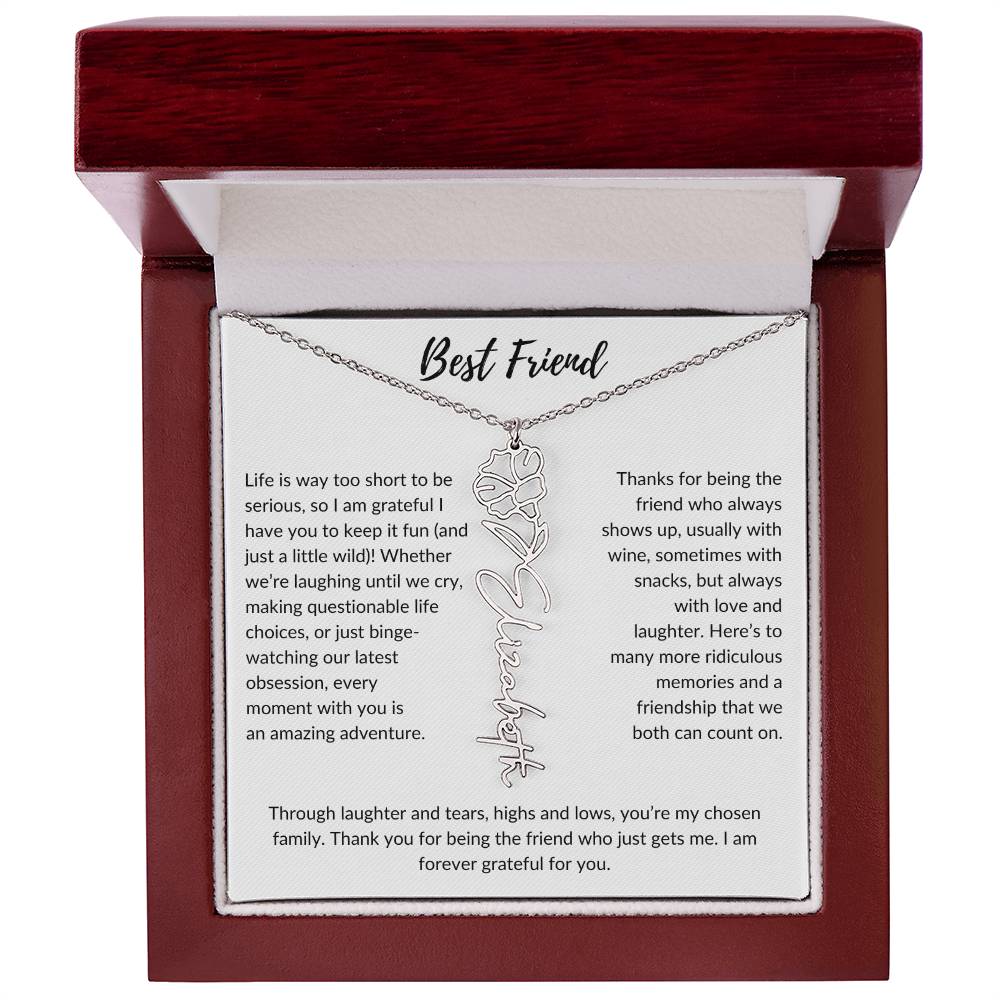 To My Best Friend, Life is Way To Short | Personalized Birth Month Name Necklace & Message Card