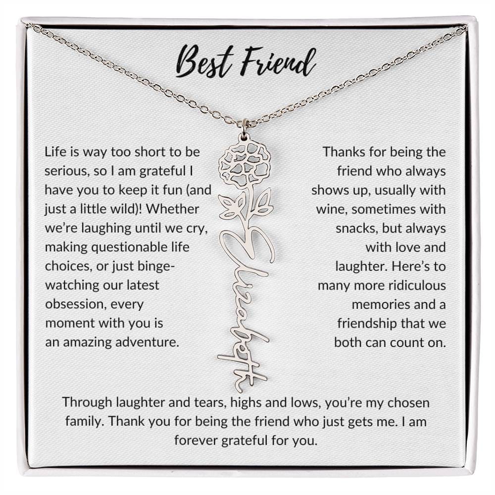 To My Best Friend, Life is Way To Short | Personalized Birth Month Name Necklace & Message Card