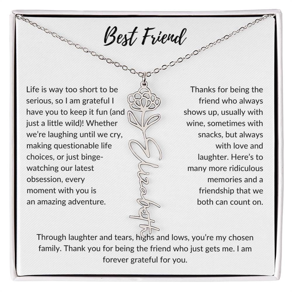 To My Best Friend, Life is Way To Short | Personalized Birth Month Name Necklace & Message Card