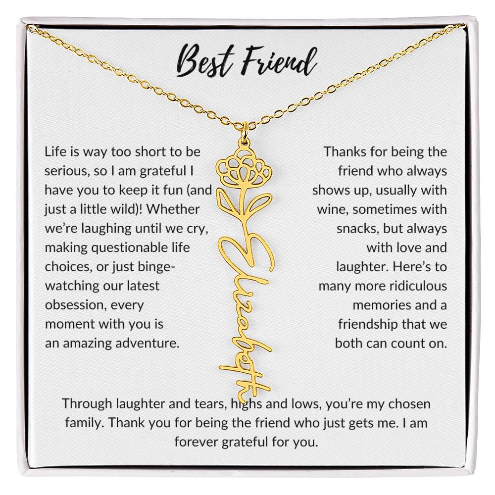 To My Best Friend, Life is Way To Short | Personalized Birth Month Name Necklace & Message Card