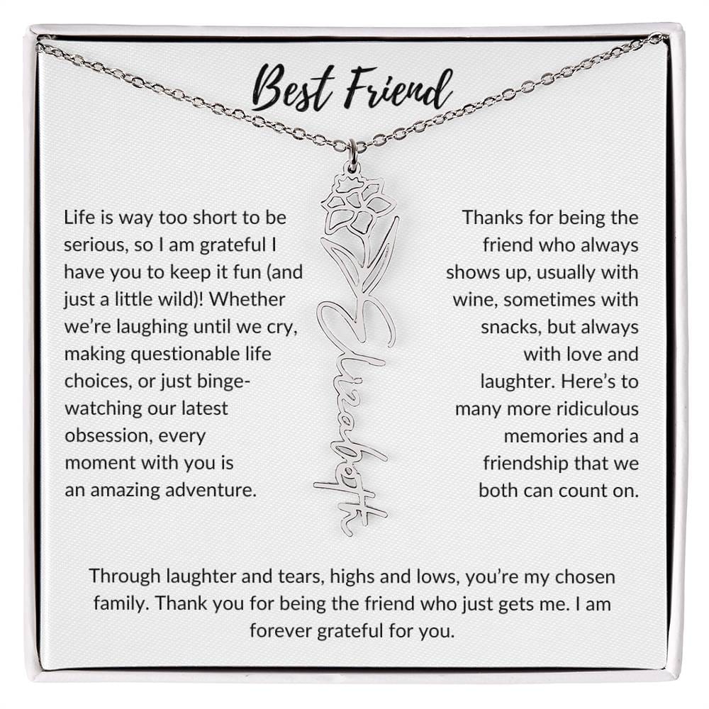 To My Best Friend, Life is Way To Short | Personalized Birth Month Name Necklace & Message Card