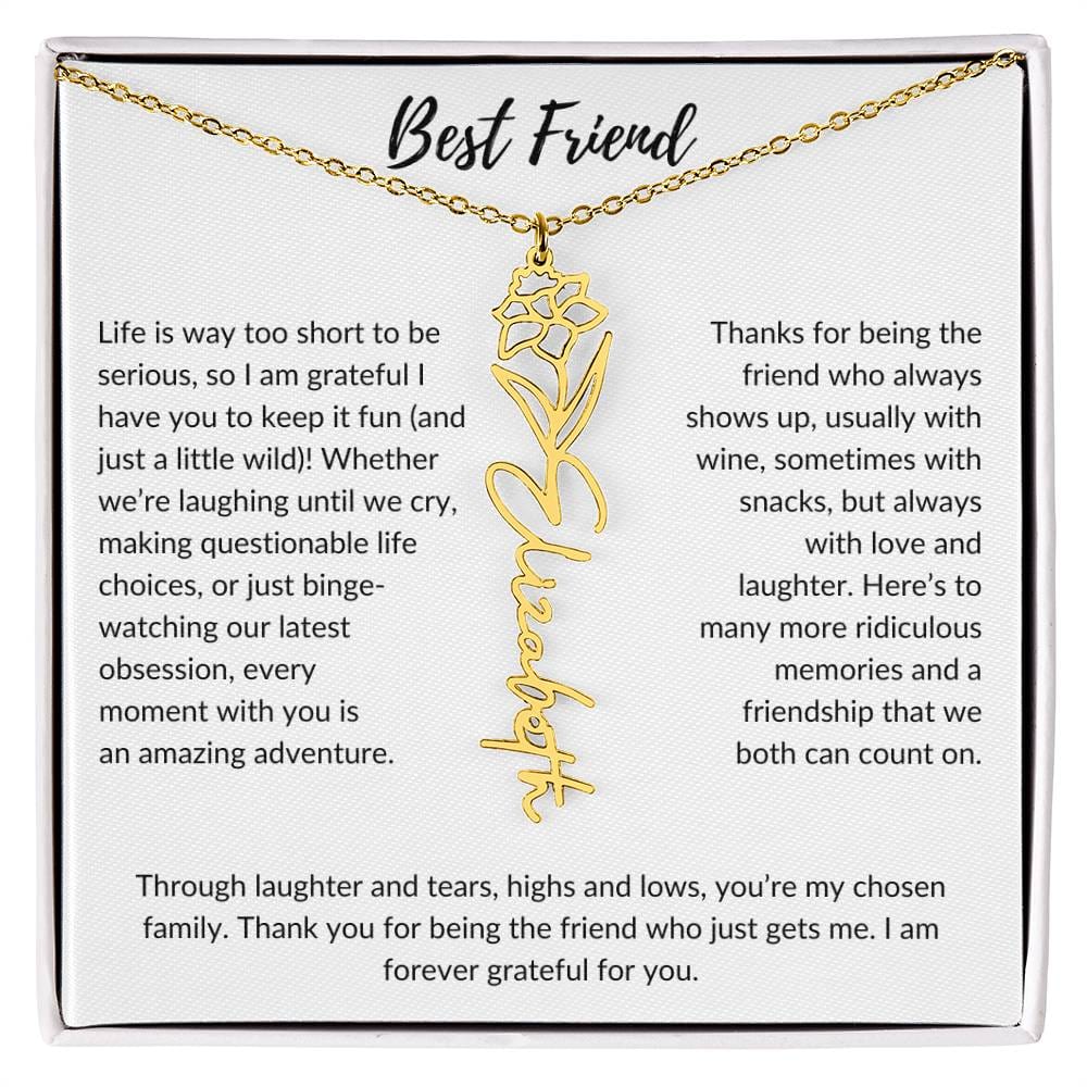 To My Best Friend, Life is Way To Short | Personalized Birth Month Name Necklace & Message Card