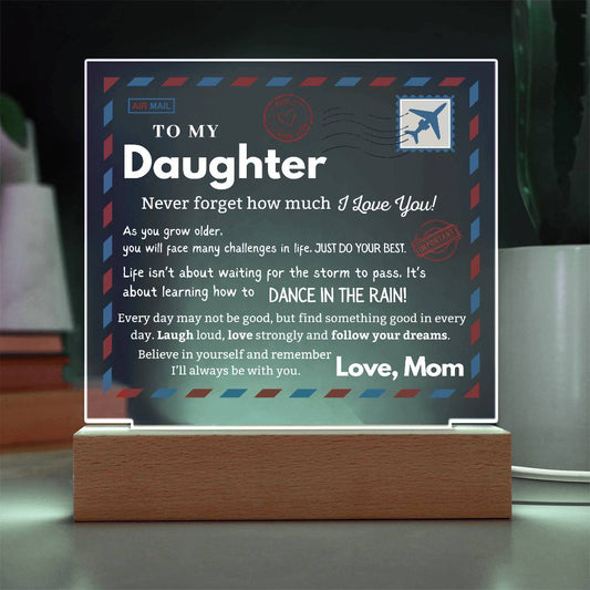 Daughter, Dance in the Rain, Love Mom Airmail Postcard Styled LED NightLight
