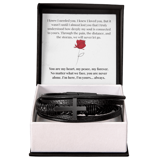 My Darling My Love - To My Man, I Knew I Needed You, Cross Leather Bracelet Gift