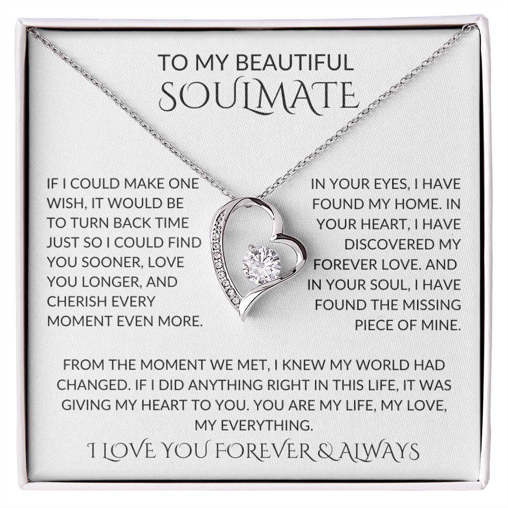 TO MY BEAUTIFUL SOULMATE, ONE WISH FOREVER LOVE, MESSAGE CARD, NECKLACE