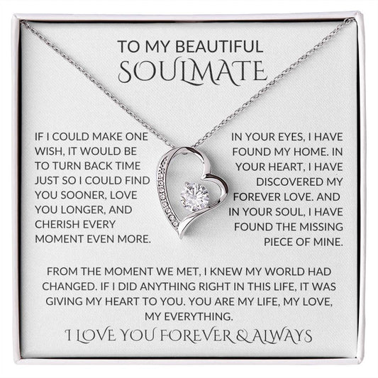 TO MY BEAUTIFUL SOULMATE, ONE WISH FOREVER LOVE, MESSAGE CARD, NECKLACE