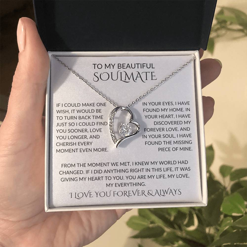 TO MY BEAUTIFUL SOULMATE, ONE WISH FOREVER LOVE, MESSAGE CARD, NECKLACE