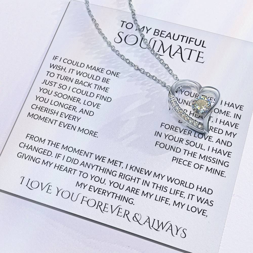 TO MY BEAUTIFUL SOULMATE, ONE WISH FOREVER LOVE, MESSAGE CARD, NECKLACE