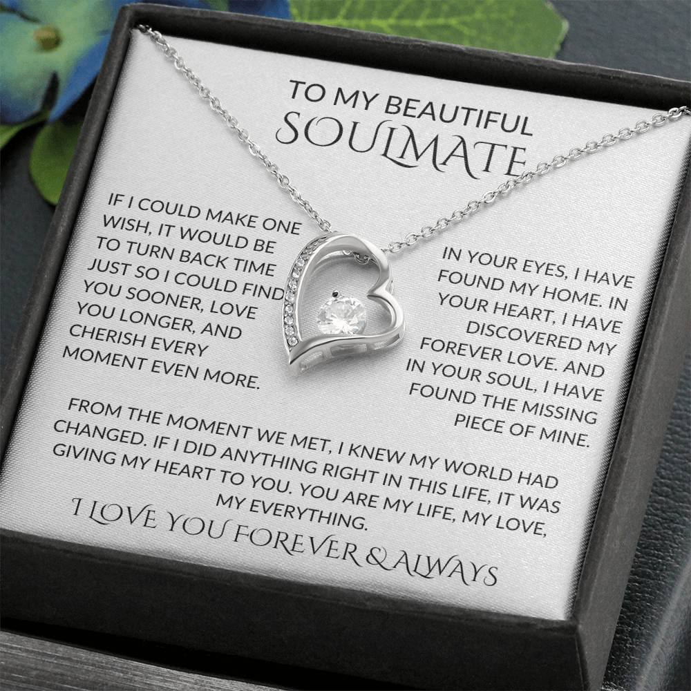 TO MY BEAUTIFUL SOULMATE, ONE WISH FOREVER LOVE, MESSAGE CARD, NECKLACE