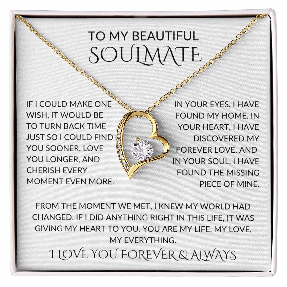 TO MY BEAUTIFUL SOULMATE, ONE WISH FOREVER LOVE, MESSAGE CARD, NECKLACE