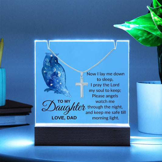 Daughter Love Dad, Now I Lay Me Down To Sleep .... Necklace and Nightlight Combination