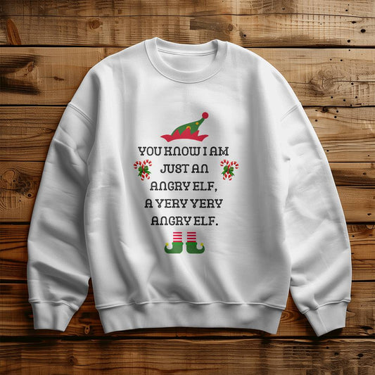 Angry Elf. Fun Christmas Season Themed Sweatshirt for the Festivities. Work or Play. Gildan 18000 Unisex Crewneck Sweatshirt
