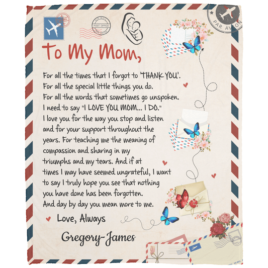 Personalized Mom Throw Blanket, Cozy Air Mail Fleece, Heartfelt Gift for Mother's/Babies, Custom Message Keepsake, Heartfelt Message Blanket