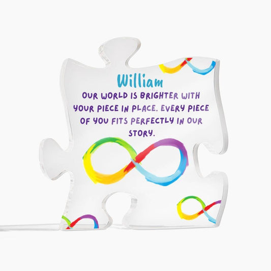 Acrylic Puzzle Piece Personalized Gift Keepsake, Custom Home Decor Featuring Infinty Symbol