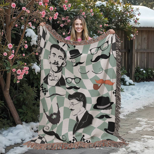 Gift for Men, Moustache Men, Distinguished Males, Heirloom Woven Blanket (Portrait)