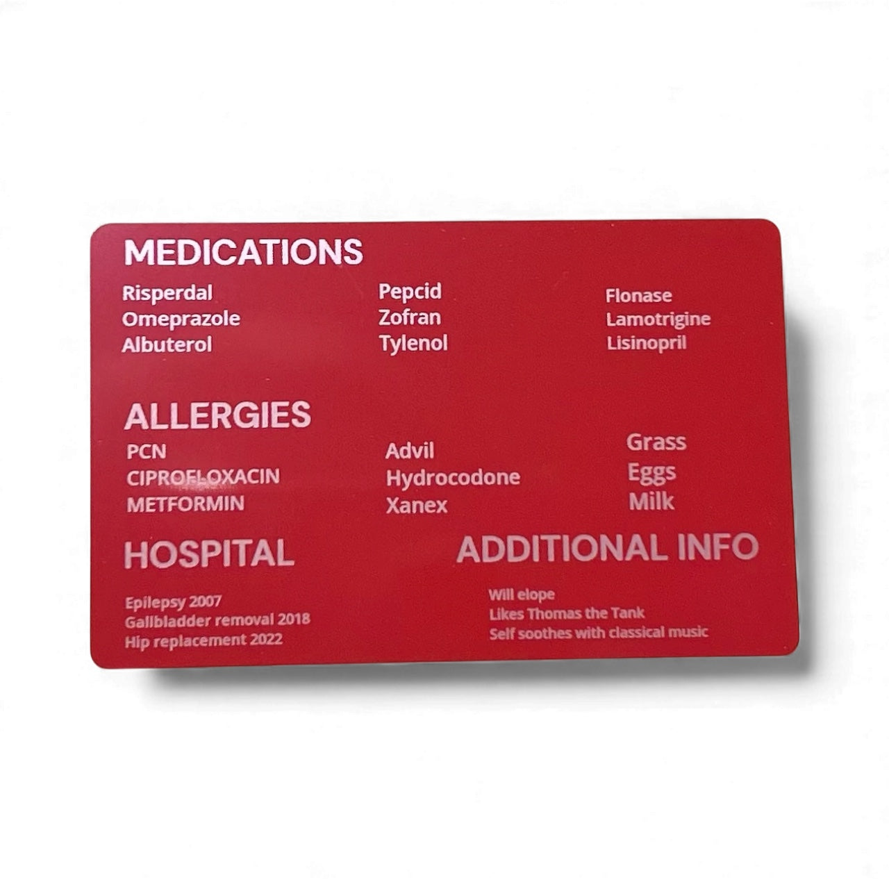 Medical ID cards for car and wallet, SIX Custom engraved emergency contact, Aluminum personalized medical alert ICE card for medical conditions and more  - 2 Sides, laser engraved