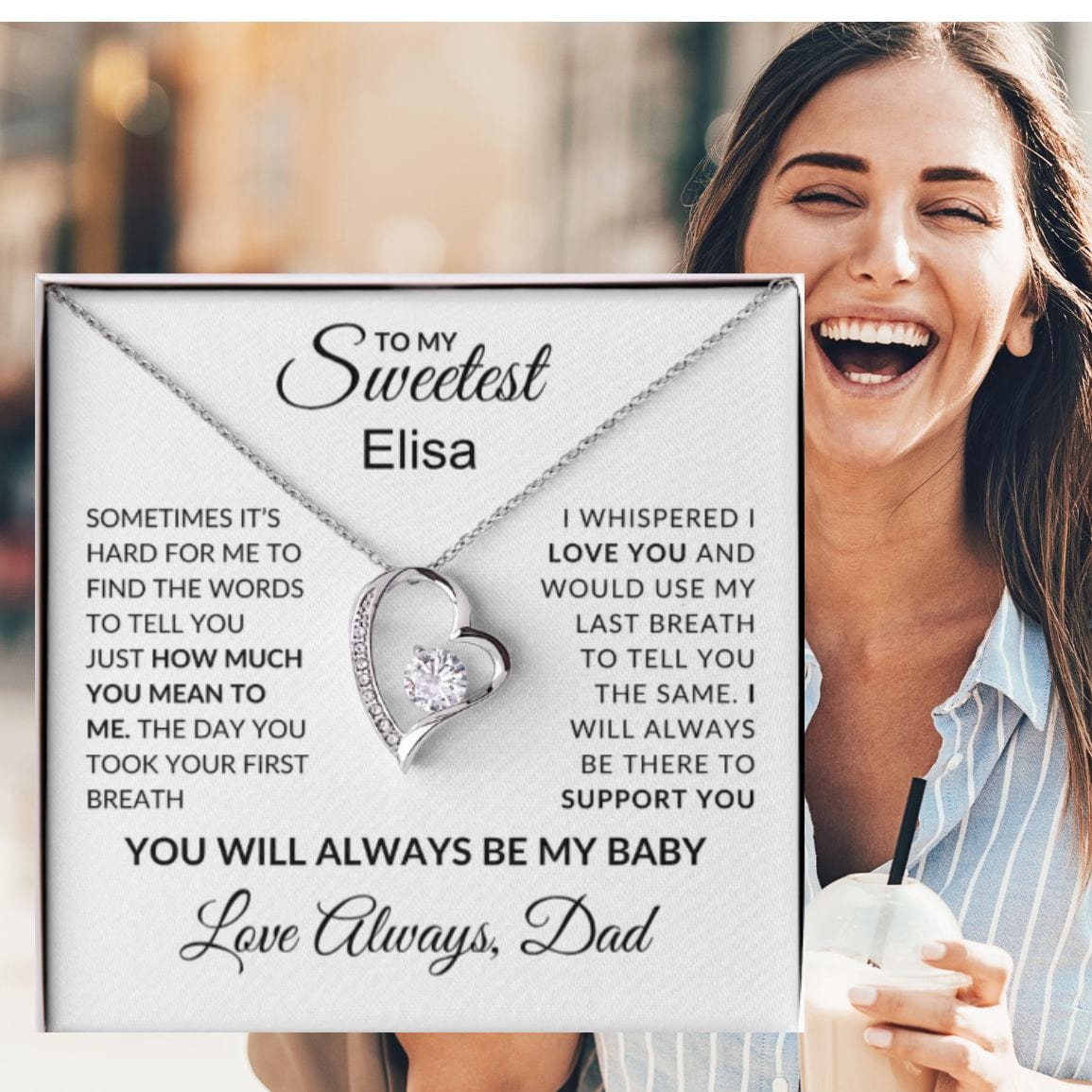 To My Daughter - PERSONALIZED Forever Love Necklace - 14k white gold finish
