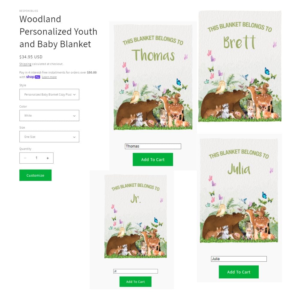 Woodland Personalized Youth and Baby Blanket